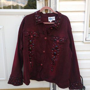 Diane Gilman Jeweled Burgundy Denim Jacket 3X
